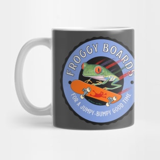 Cute and Funny Froggy Boards with a Red Eyed Tree Frog having a jumpy bumpy  good time on a skateboardtee Mug